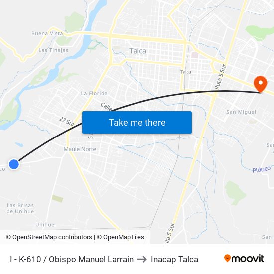 I - K-610 / Obispo Manuel Larrain to Inacap Talca map