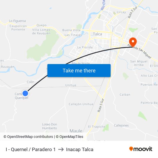 I - Quernel / Paradero 1 to Inacap Talca map