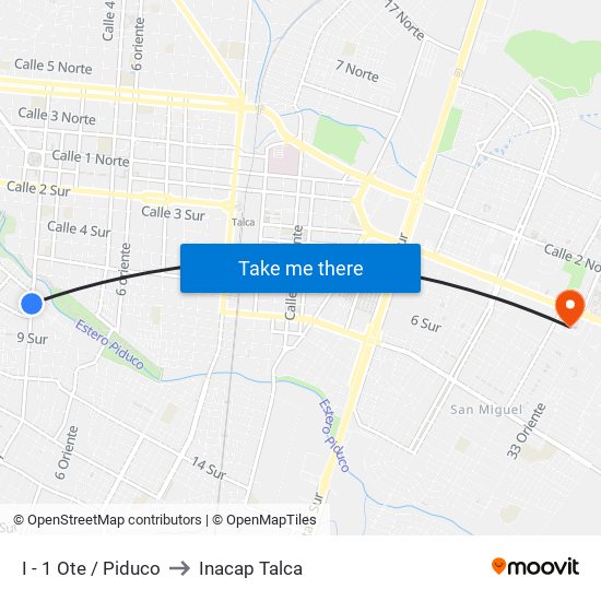 I - 1 Ote / Piduco to Inacap Talca map