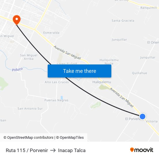 Ruta 115 / Porvenir to Inacap Talca map