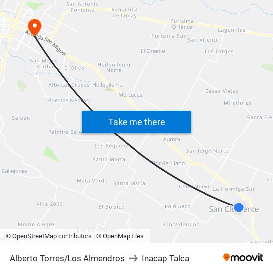 Alberto Torres/Los Almendros to Inacap Talca map