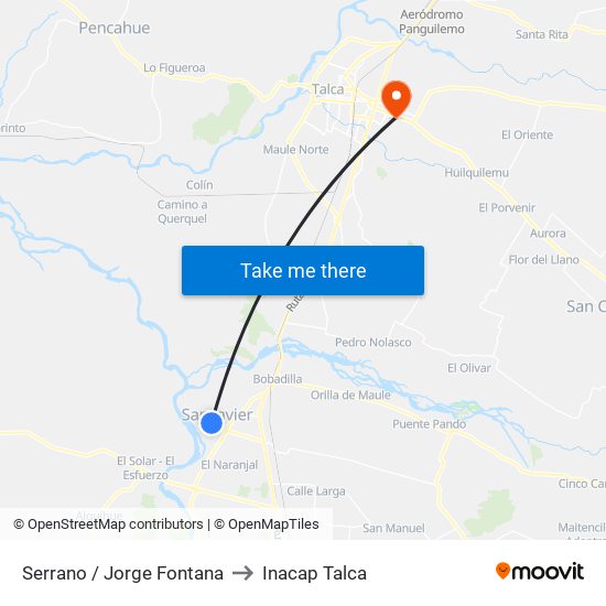 Serrano / Jorge Fontana to Inacap Talca map