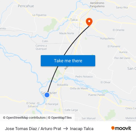 Jose Tomas Diaz /  Arturo Prat to Inacap Talca map