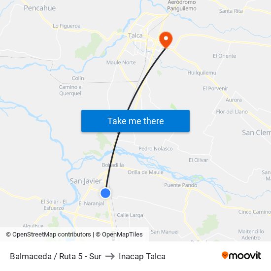 Balmaceda / Ruta 5 - Sur to Inacap Talca map