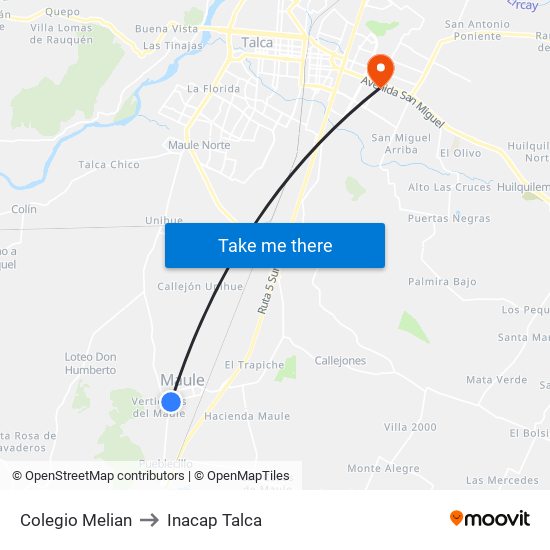 Colegio Melian to Inacap Talca map