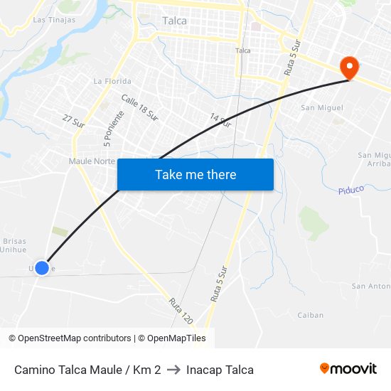 Camino Talca Maule / Km 2 to Inacap Talca map