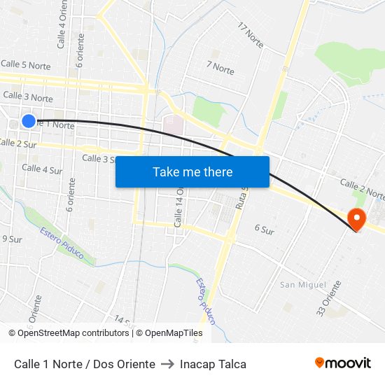 Calle 1 Norte / Dos Oriente to Inacap Talca map