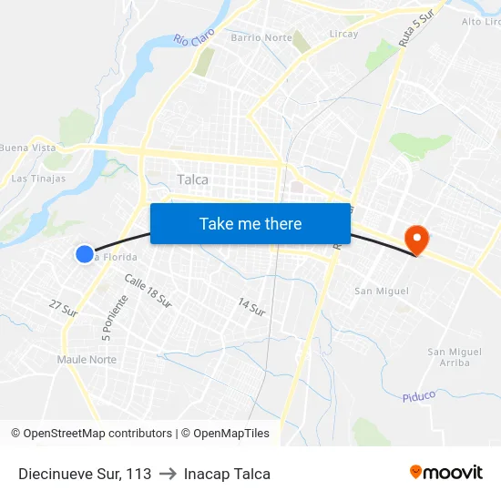Diecinueve Sur, 113 to Inacap Talca map