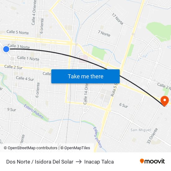 Dos Norte / Isidora Del Solar to Inacap Talca map