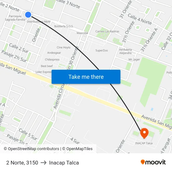 2 Norte, 3150 to Inacap Talca map