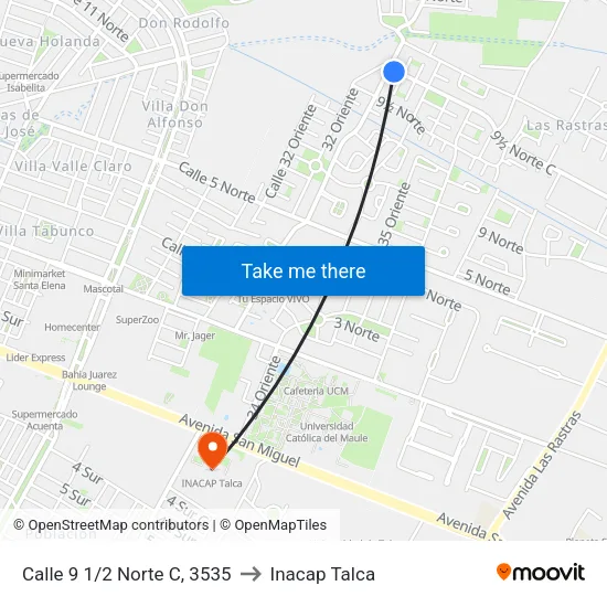 Calle 9 1/2 Norte C, 3535 to Inacap Talca map
