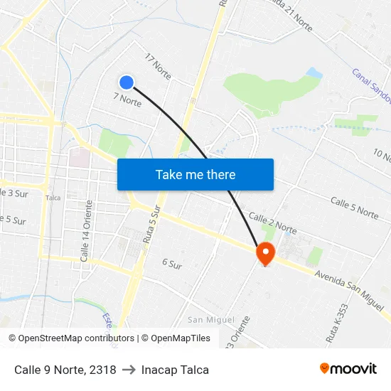 Calle 9 Norte, 2318 to Inacap Talca map