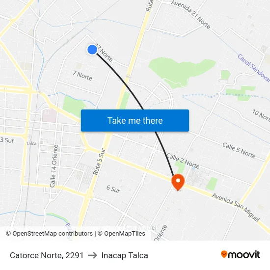 Catorce Norte, 2291 to Inacap Talca map