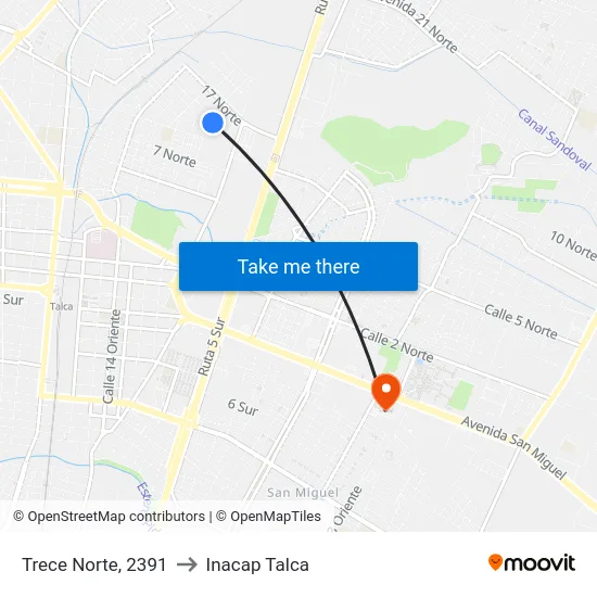 Trece Norte, 2391 to Inacap Talca map