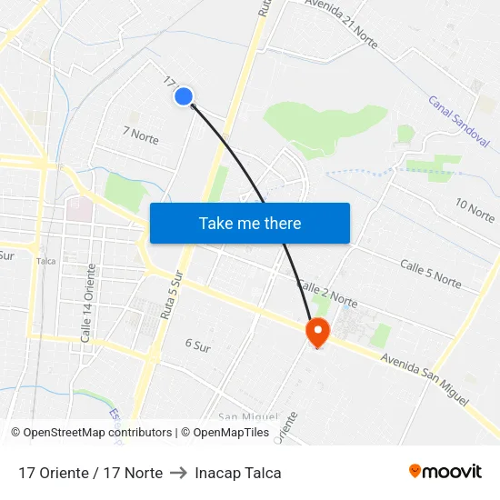 17 Oriente / 17 Norte to Inacap Talca map