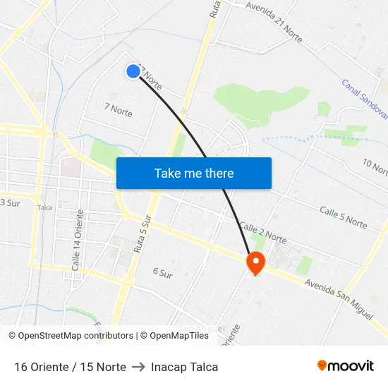 16 Oriente / 15 Norte to Inacap Talca map