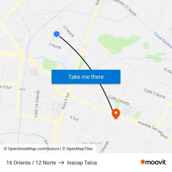 16 Oriente / 12 Norte to Inacap Talca map