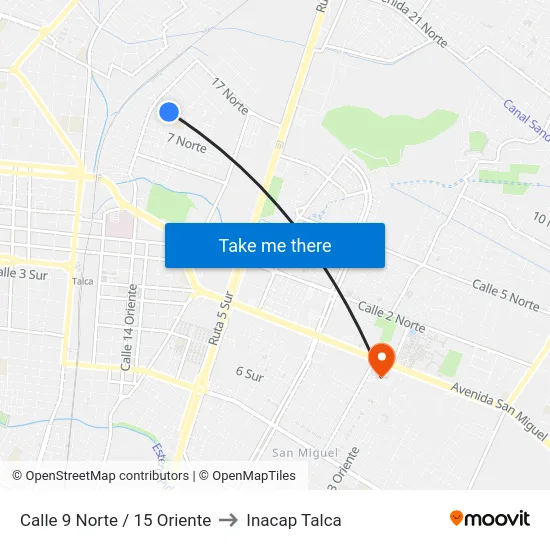 Calle 9 Norte / 15 Oriente to Inacap Talca map