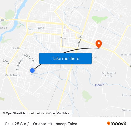 Calle 25 Sur / 1 Oriente to Inacap Talca map