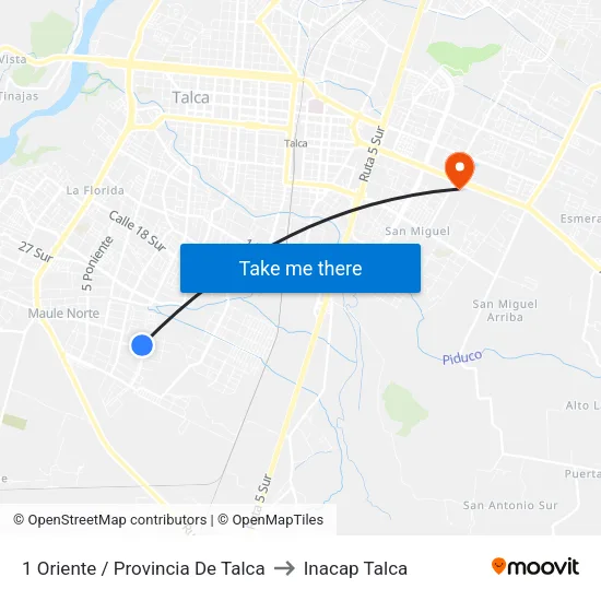 1 Oriente / Provincia De Talca to Inacap Talca map
