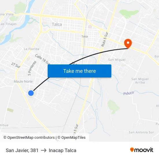 San Javier, 381 to Inacap Talca map