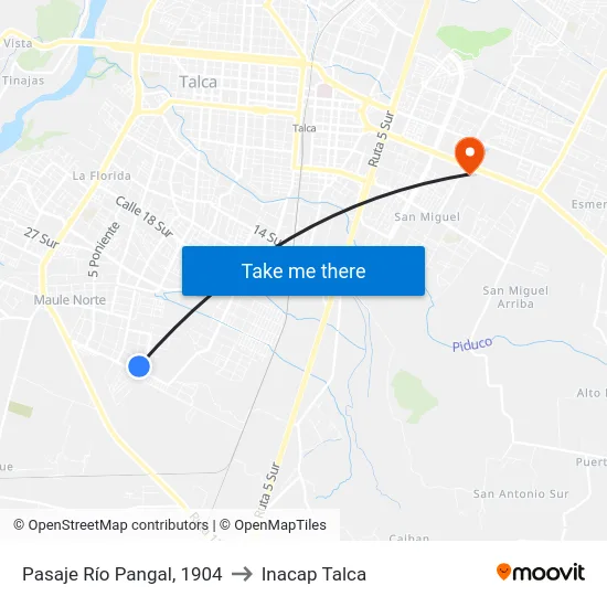 Pasaje Río Pangal, 1904 to Inacap Talca map