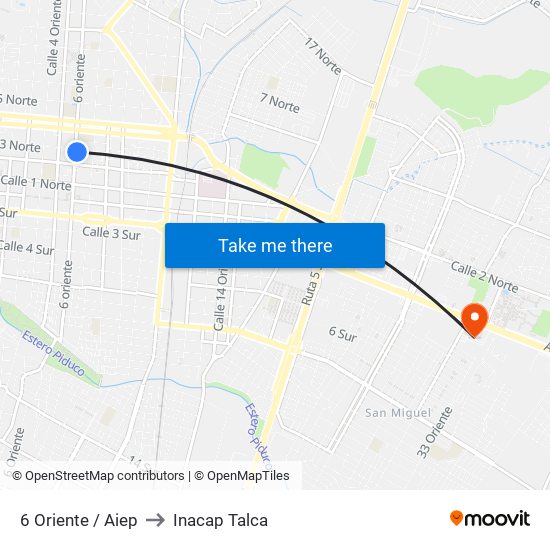 6 Oriente / Aiep to Inacap Talca map