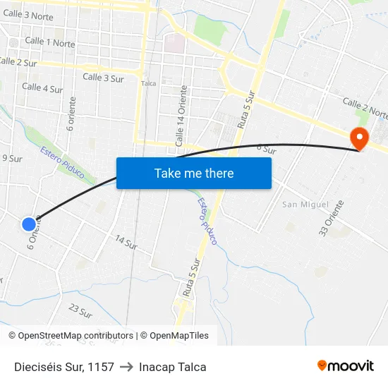 Dieciséis Sur, 1157 to Inacap Talca map