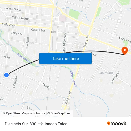 Dieciséis Sur, 830 to Inacap Talca map