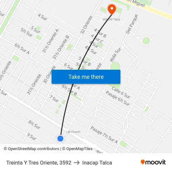 Treinta Y Tres Oriente, 3592 to Inacap Talca map