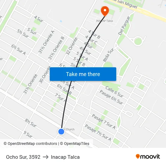 Ocho Sur, 3592 to Inacap Talca map