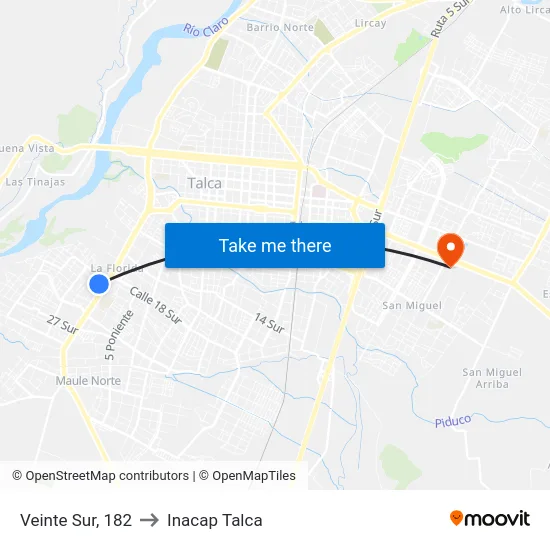 Veinte Sur, 182 to Inacap Talca map