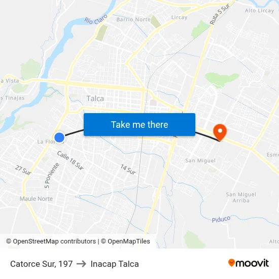 Catorce Sur, 197 to Inacap Talca map