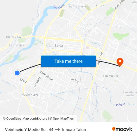 Veintiséis Y Medio Sur, 44 to Inacap Talca map
