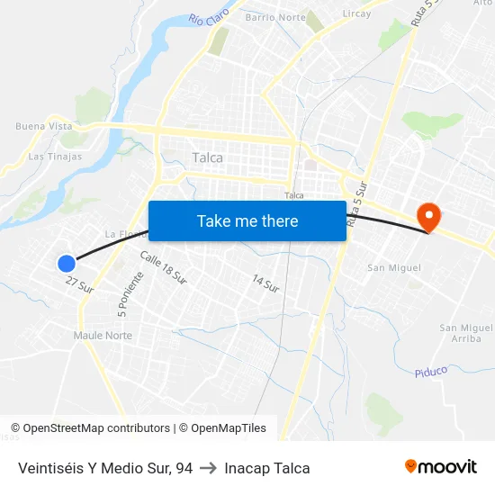 Veintiséis Y Medio Sur, 94 to Inacap Talca map