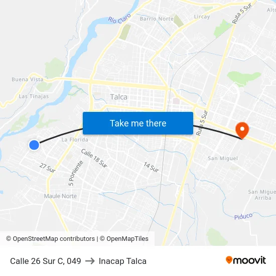 Calle 26 Sur C, 049 to Inacap Talca map