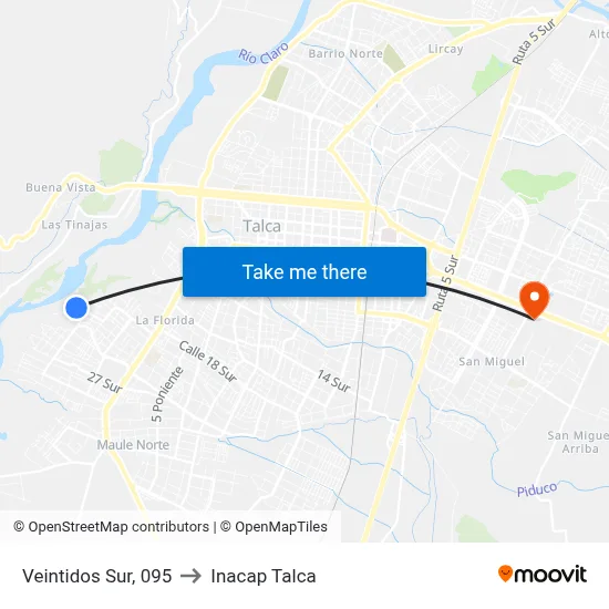 Veintidos Sur, 095 to Inacap Talca map