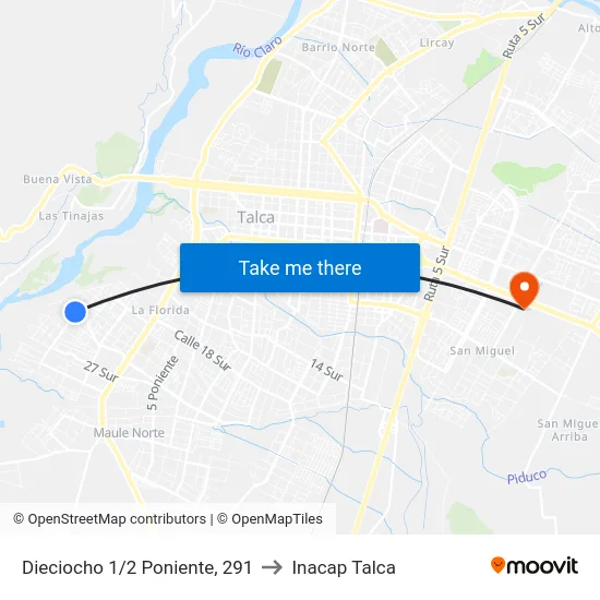 Dieciocho 1/2 Poniente, 291 to Inacap Talca map