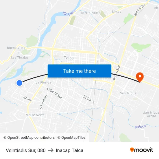 Veintiséis Sur, 080 to Inacap Talca map