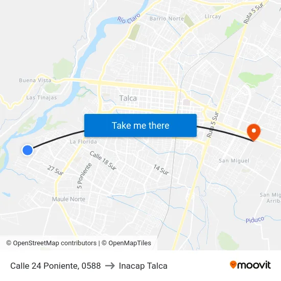 Calle 24 Poniente, 0588 to Inacap Talca map