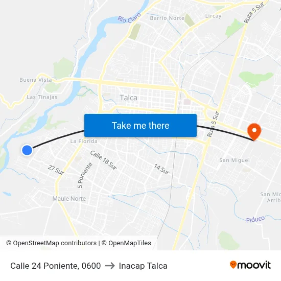 Calle 24 Poniente, 0600 to Inacap Talca map