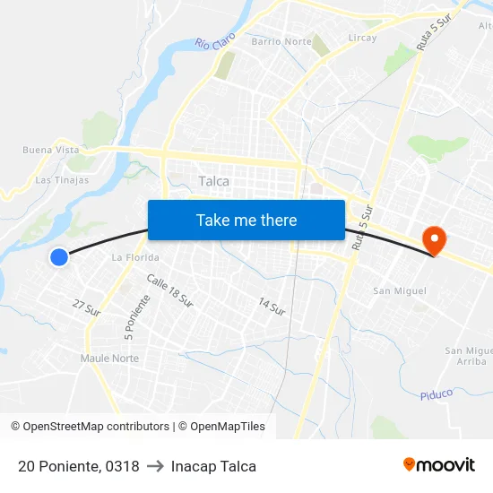 20 Poniente, 0318 to Inacap Talca map