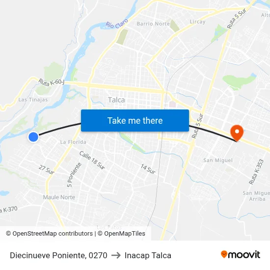 Diecinueve Poniente, 0270 to Inacap Talca map