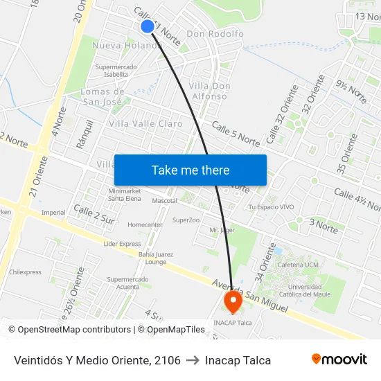 Veintidós Y Medio Oriente, 2106 to Inacap Talca map