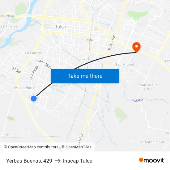 Yerbas Buenas, 429 to Inacap Talca map