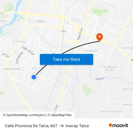 Calle Provincia De Talca, 667 to Inacap Talca map