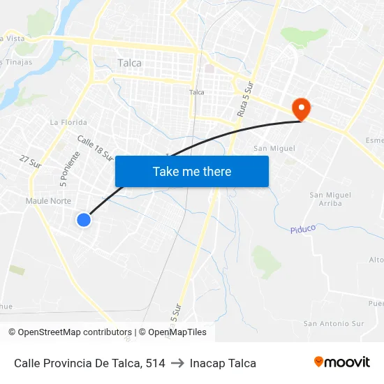 Calle Provincia De Talca, 514 to Inacap Talca map