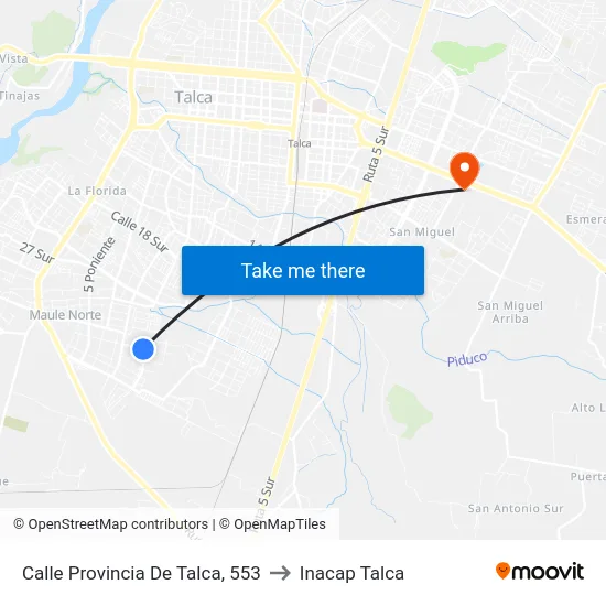 Calle Provincia De Talca, 553 to Inacap Talca map
