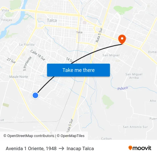Avenida 1 Oriente, 1948 to Inacap Talca map