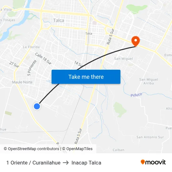 1 Oriente / Curanilahue to Inacap Talca map